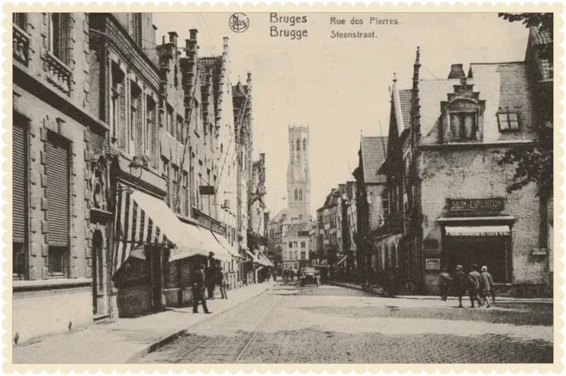 Historische postkaart van de Steenstraat in Brugge